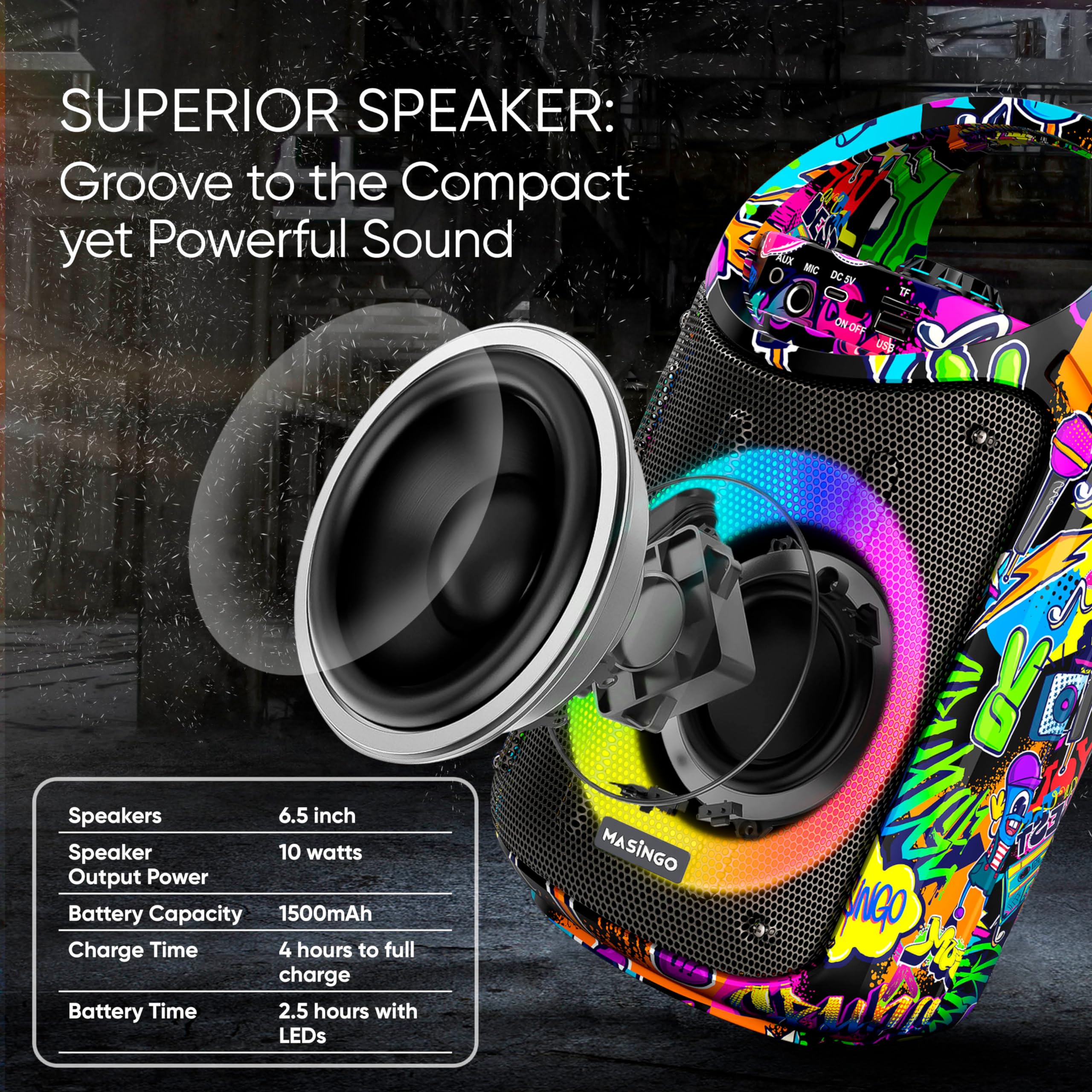 Masingo Karaoke Machine For Kids And Adults With 1 Wireless Karaoke Microphone And 1 Wired Mic, Pa Portable Speaker With Led Lig